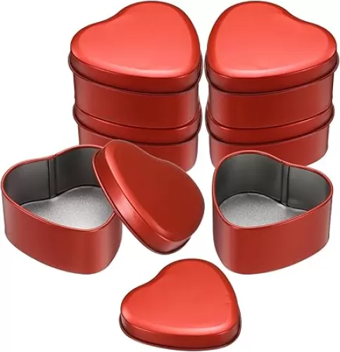 uxcell 6Pcs Heart Shaped Metal Tins Box, Empty Candy Jars with Lids, Favors Storage Containers for Valentine's Day Candles Wedding Parties Cookies Gifts, Red (7.5x7x3.5cm)