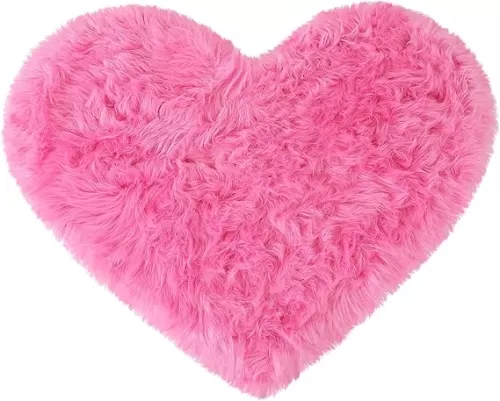 uxcell Heart Shaped Rugs for Bedroom, Small Aesthetic Carpet Girls, Cute Shaggy Floor Mirror Mat, Pastel Furry Throw Rug 2.3ftx3ft, Rose Red