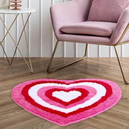 Valentine Day Bath Rug Red Pink Heart Shape Tufted Bath Mat Non Slip Shower Rugs Front Door Mat Carpet Floor Rug for Home Kitchen Living Room Bedroom Bathroom Decor
