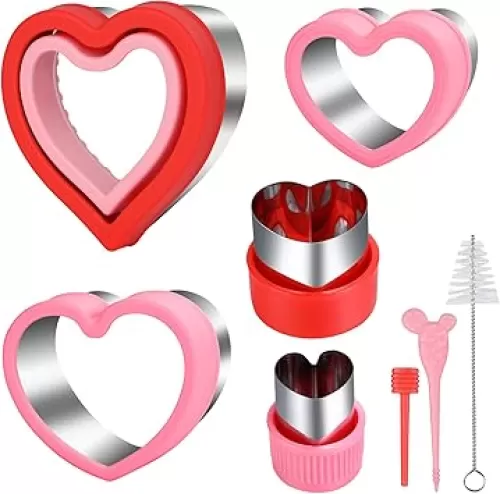 Valentine's Day Cookie Cutter Mold Set, 5 Different Size Heart-shaped Sandwich Cutter and Sealer, Cookie, Fruit, Vegetable Cutters