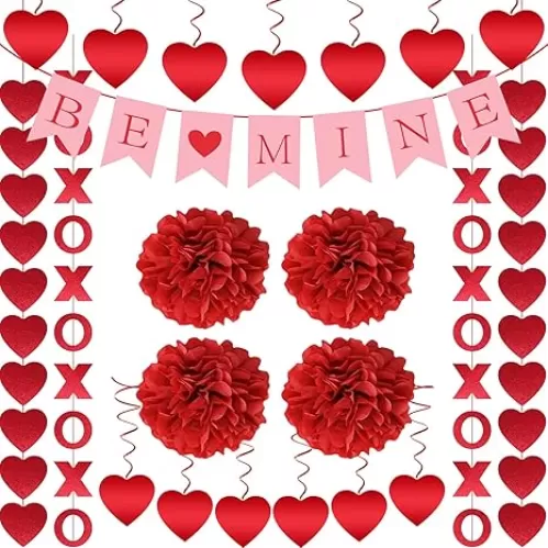 Valentines Day Decorations Set, 21 Pcs Hanging Red Valentines Day Decor for Home Office Classroom Wedding Party…
