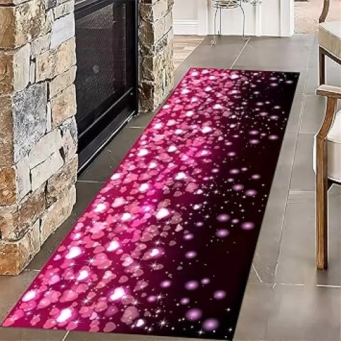 Valentine's Day Runner Hallway Rug, 2x6ft Pink Love Valentine's Day Large Carpet, Anniversary Wedding Festival Heart Shaped Decorative Low Profile Mat Suitable for Home Kitchen Rug