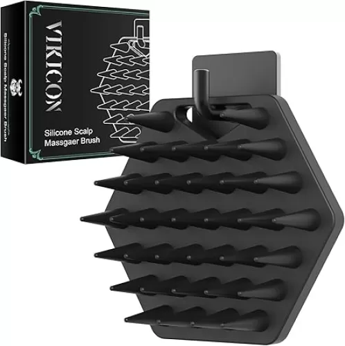 VIKICON Silicone Scalp Massager & Shampoo Brush - Hair & Beard Exfoliator Scrubber for Hair Growth, Reduces Dandruff - Wet/Dry Shower Head Massager - Gift for Men Women All Hair Types & Includes Hook