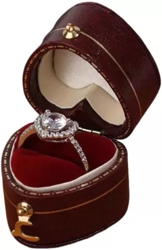 Vintage Ring Box PU Leather Small Heart Shape Ring Box Flannel Buckle Jewelry Case Small Jewelry Boxes for Engagement Wedding(Red Heart)