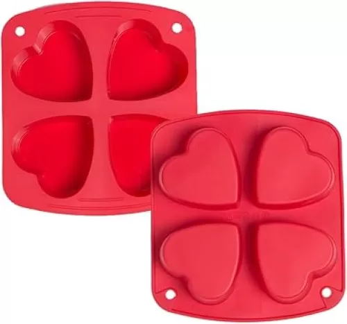 Webake Silicone Heart Mold Heart Shaped Small Cake Pans Muffin Cupcake Mold Tray for Baking, Jelly Pudding Jello Soap Bath Bombs 4 Cavity, 2 Pack