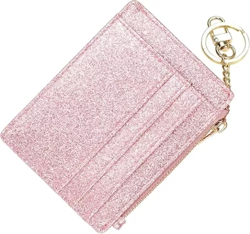 woogwin Slim RFID Credit Card Holder for Women Mini Front Pocket Wallet Purse With Keychain