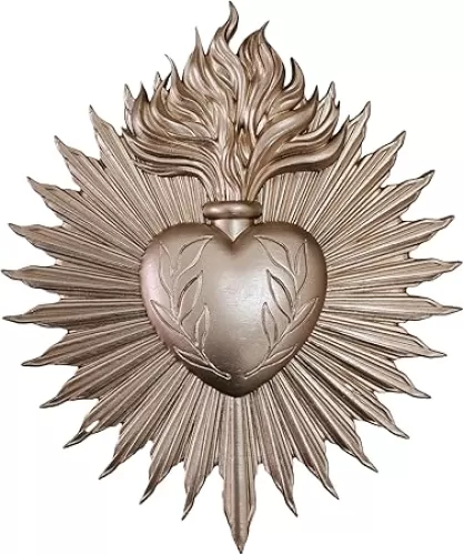 wsmart Sacred Heart Wall Decor - Vintage Gold Resin Catholic Statue, Antique Jesus Heart Art for Indoor & Outdoor Spiritual Home Decor