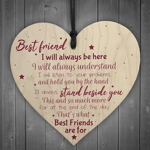 XLD Store Best Friend Gift Friendship Plaque Wooden Heart Birthday Thank you Keepsake Poem Gift For Women