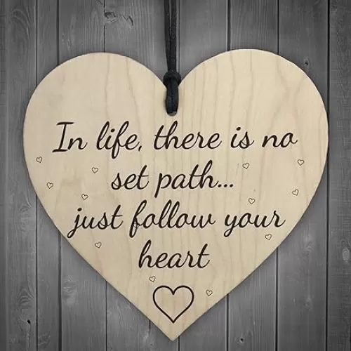 XLD Store Follow Your Heart Wooden Hanging Heart Plaque Shabby Chic Friendship Gift Sign