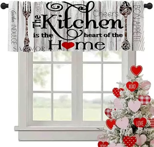Yongqian Welcome to Our Home Kitchen Treatment Valance Farmhouse Rustic Vintage Wooden Red Heart Home Short Curtains Curtain for Living Room Bathroom Window Treatment Kitchen Valances