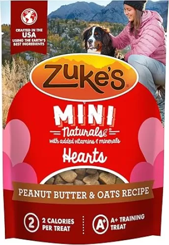 Zukes Mini Naturals Soft Dog Treats for Training, Valentine Dog Treats Hearts, Peanut Butter and Oats Recipe - 5 oz. Bag