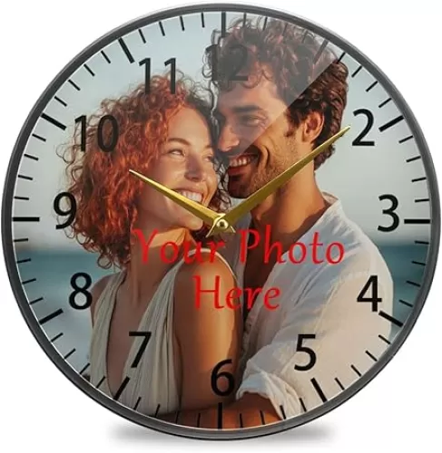 10 Inch Personalized Acrylic Clocks with Picture, Anime Custom Clocks for Walls, Customized Round Silent Clock for Home Kitchen Bedroom, Creative Holiday for Family Dog Cat Lover
