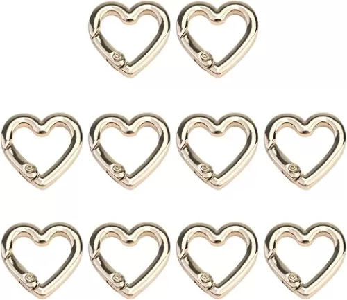 10pcs Heart Shape Key Ring Snap Hook Clip Key Holder Spring Snap Hook DIY Accessories for Bags Purses Keychains Jewelry Making Gold Style 1