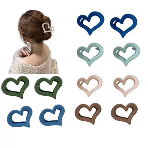 12 Pcs Heart Shaped Claw Hair Clips for Women and Girls - 2.6 Inch, 6 Matte Colors, Strong Hold for Thin to Thick Hair (Multiple Colors)