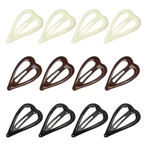 12 Pcs Heart Shaped Hair Barrettes Metal Snap Hair Clips Colored Hair Side Clips Mini Non Slip Hair Barrettes Small Flat Hair Clips for Women Girls