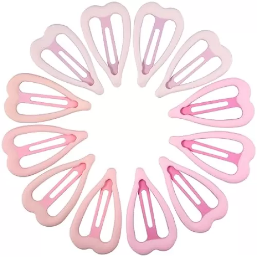 12 PCS Metal Snap Hair Clips Heart Shape Barrettes for Women Non Slip Accessories For Thick and Thin Fine Hair, Pink, 1.9 x 1.1 Inches.