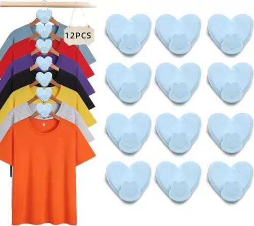 12 Pcs Space Saving Hanger Hooks, Blue Heart Shaped Rabbit Clothes Hanger Connector Hooks, Heavy Duty Cascading Hanger Hooks for Organizer Closet, Fits All Hangers…