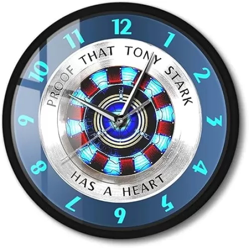 12'' Superhero Metal Frame Round Wall Clock Slient Non-Ticking Quartz Battery Operated, Has A Heart Arc Reactor Black Modern Hanging Wall Clock Proof That Tony Stark Movie Decor Wall Art