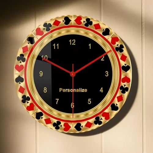 15 Inch Spades Diamonds Clubs Hearts Playing Card Wall Clock Custom Name, Playing Poker Wall Clock Silent Non Ticking Gambler Las Vegas Wall Watch Clock for Play Room Game Room Poker Player