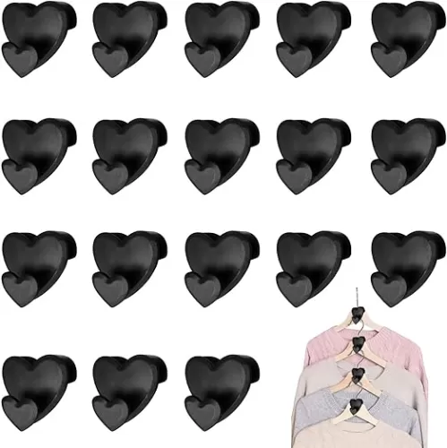 18 pcs Space Saving Hanger Hooks, Clothes Hanger Connector Hooks, Space Saving Closet Organizers and Storage Shelves Hanger Extender AS-seen-on-tv, Heart-Shaped Black