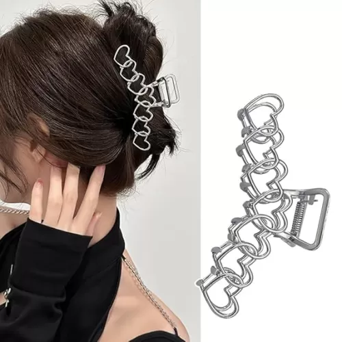 1Pack Large Metal Heart-Shape Hair Clips - Y2k Sliver Hollow Jaw Clips with Strong Hold for Thick Long Hair - Valentine's Day Hair Accessories for Women Girls