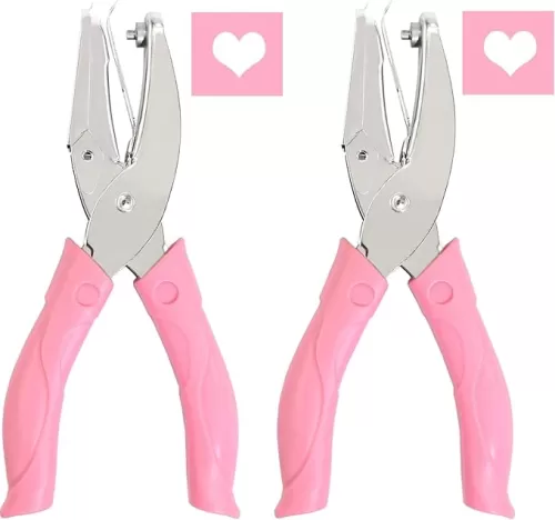 2 Pack 1/4 Inch Heart Shaped Metal Single Handheld Hole Paper Punch Punchers with Soft-Handled for Tags Clothing Ticket