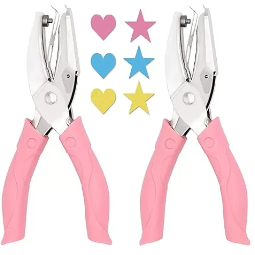 2 Pack Heart and Star 1/4 Inch Shaped Metal Single Handheld Hole Paper Punch Punchers with Soft-Handled for Tags Clothing Ticket