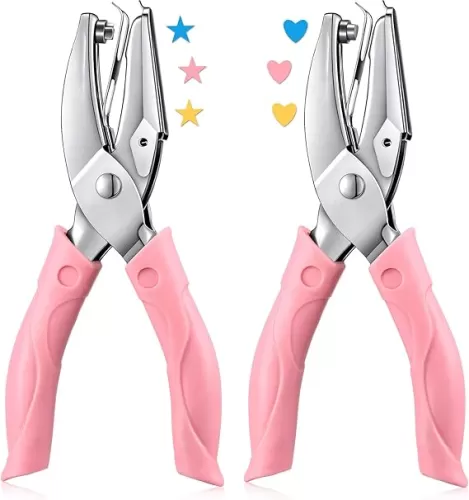 2 Pieces Handheld Hole Paper Punch Metal Single Handheld Paper Punchers Soft Handled Paper Cutter and 0.22 Inch Heart 0.2 Inch Star Shape Hole for DIY Craft Tags Clothing Ticket Scrapbook Tool