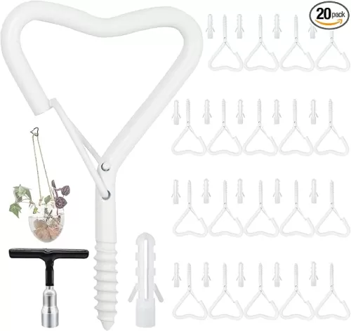 20 PCS Heart Shaped Hooks for Outdoor String Lights, Screw Hooks for Outdoor String Lights, Party Lights, Garage, Bird Feeder, Lanterns, Wind Chimes (20PCS, White)