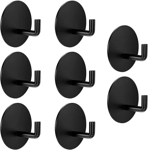 20 Pcs Pink Heart Shaped Hook Adhesive Hangers Wall Mounted Hooks Iron Strong Adhesive Wall Hooks for Shower, Robe, Hat, Coat, Key (Black Round Shaped)