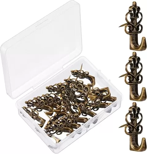 20 Pieces Push Pin Hangers Plant Shape Pin Hook Hanger Zinc Alloy Picture Bronze Wall Hooks(Heart)