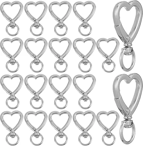 20Pcs Heart Shape Keychains Metal Spring Key Chain Sturdy Heart Keychain Clip Hardware Accessories for Handbag DIY Bags Keys Rings and Card Holders Craft Making Hanging Buckle Key Ring（Silver）