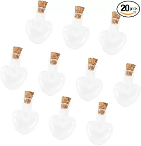 20pcs Heart Shaped Glass Wishing Bottles with Corks Small Craft Jars for Home Decor Wedding Favors and Creative Ideas