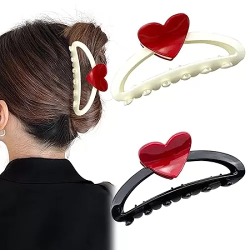 2PCS Heart Hair Clips for Women Girls Hair Supplies, No Slip Unbreakable Strong Hold Claw Clip, Plastic Hair Clips