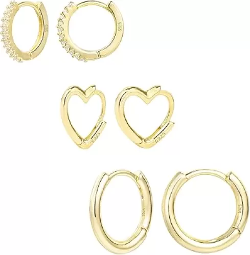 3 Pairs Small Huggie Hoop Earrings Set 14K Gold Hypoallergenic Lightweight Huggie Hoops Earrings for Women Girls