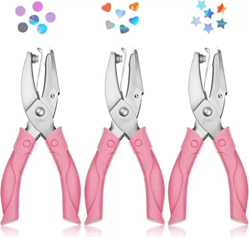 3 Pcs Hole Punch Shapes Single Hole Paper Punchers for Crafts Handheld Metal Punch with Soft Grip 0. 25 Inch Circle 0. 2 Inch Star 0. 22 Heart Holes for DIY Craft Tags Clothing Ticket Scrapbook Tool