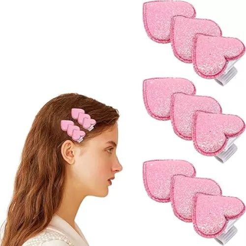 3 Pieces Sweet Valentine's Day Heart Hair Clips Pink Heart Glitter Sequin Heart Hairpins Fashion Bangs Barrettes Solid Side Hair Clips for Girls Birthday Party Wedding Themed Party Hair Accessories
