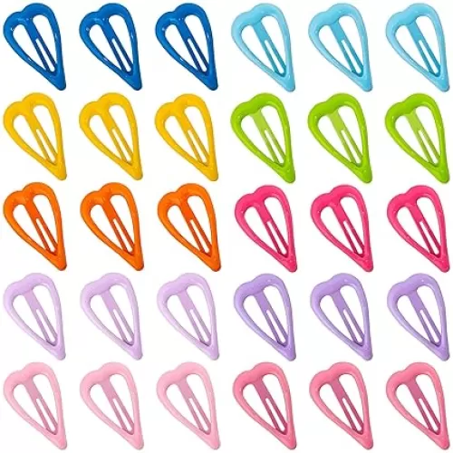 30Pcs Heart Metal Hair Snap Clips Colorful 1.97 Inch Small Hair Barrettes Cute Hair Accessories for Women Girls Thin hair, 10 Colors