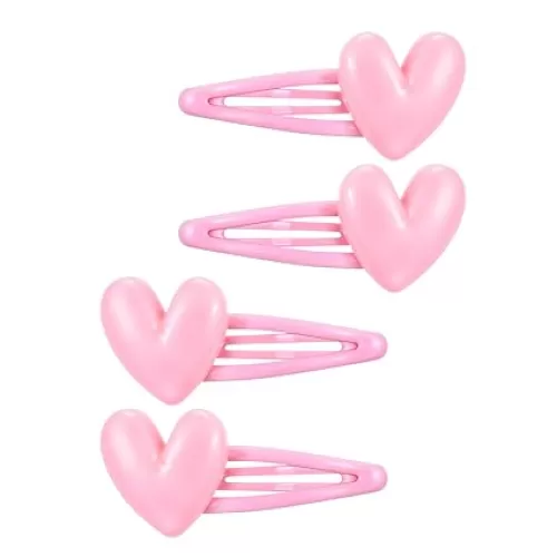 4 Pcs 2.28inch Snap Pink Heart Hair Clips Pins Accessory Metal Snap Clip Heart Hair Barrettes for Gilrs Women Kids