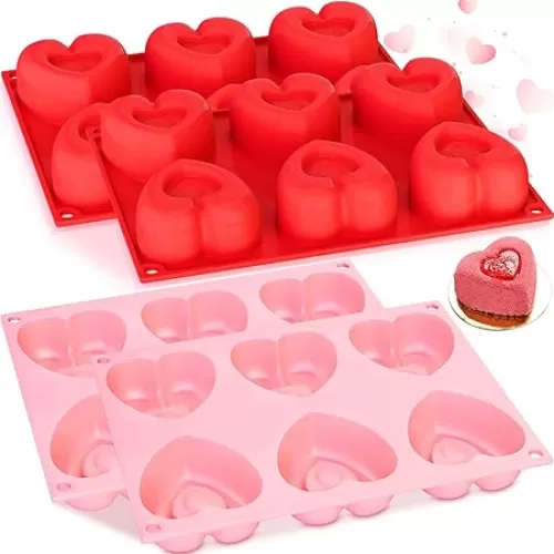 4 Pcs 6 Holes Heart Shaped Silicone Mold for Chocolate Valentine