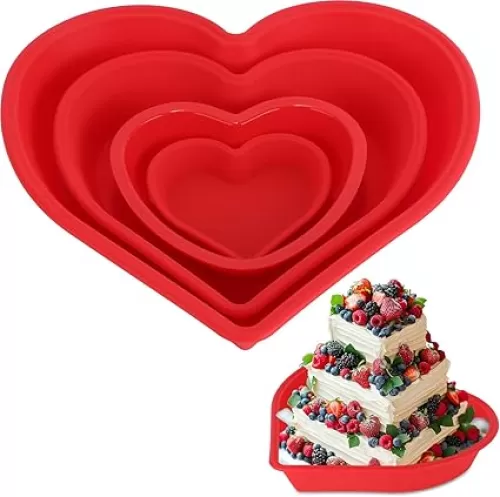 4 Pcs Heart Cake Pan Silicone Heart Cake Molds Baking Pan Nonstick Molds for Anniversary Birthday Snack Cupcake Baking (4 Inch, 5.5 Inch, 7.9 Inch, 10.2 Inch)