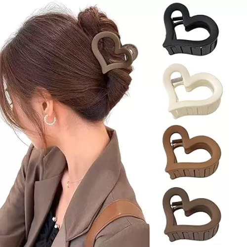 4 Pieces Heart Hair Clips Medium Heart-shaped Matte Nonslip Hair Jaw Clips Valentine’s Day Hair Clips Hair Styling Accessories for Women Thin and Thick Hair