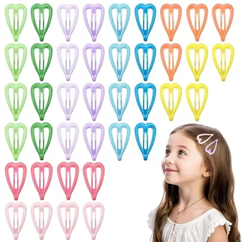 40PCS Metal Snap Hair Clips, Multi-color Hair Clips, Heart Shape Hair Barrettes for Women, Cute Barrettes Snap Hair Accessories Clips, Non-Slip Hair Clips For Thick and Thin Hair