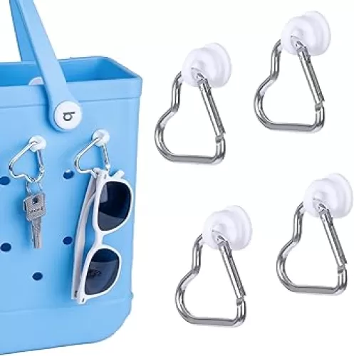 4Pcs Key Holder Accessories for Bogg Bag and Simply Southern Tote, Heart-Shaped Insert Charm Carabiner Keychain, Bogg Charms for Tote Bags(White)