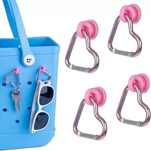 4Pcs Key Holder Accessories for Bogg Bag, Heart-Shaped Insert Charm Carabiner Keychain, Bogg Charms for Tote Bags(Pink)