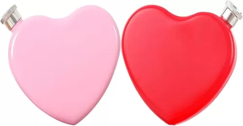 5 OZ Portable Wine Pot, Creative Heart Shaped Whiskey Drinking Flask, Heart Shaped Pocket Wine Bottle, Heart Hip Flask, Heart Shaped Flask Stainless Steel (Red+Pink)
