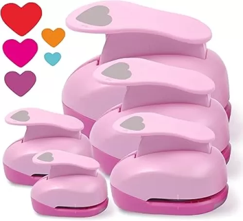 5 Pack Heart Punch, Craft Hole Punch Shapes, Pink Paper Puncher, Different Size of Scrapbooking Punches for Greeting Card Making, Handcraft, DIY Albums Photos, 0.3'' 0.6'' 1'' 1.5'' 2'' inch