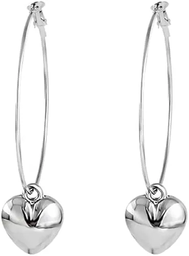 50mm Large Hoop Earrings With Cute Love Heart Shaped Charm Dangle Drop for Women Teen Girls Sensitive Ear 925 Sterling Silver Post Dainty Hypoallergenic Dangling Fashion Round Circle Huggie Hoops Minimalist Simple Hooped Jewelry Gifts Her Wife Bff Bi