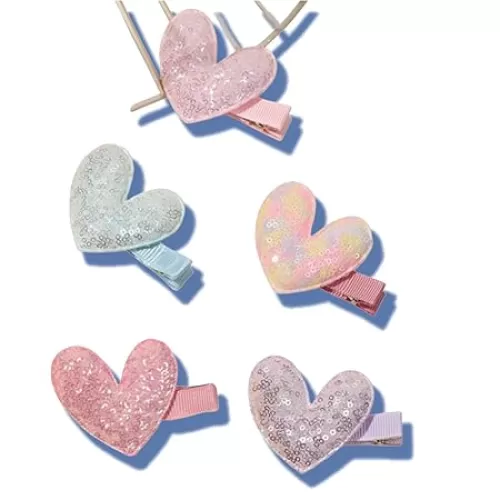 5pc Cute Valentine's Heart Hair Clips Glitter Heart Shaped Hair Barrettes Snap Hairpins for Little Baby, Teen, Toddler Girls, Kids Small Love-Themed Hair Accessories Gift (B)