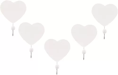 5pcs Heart Shape Wall Hooks Wooden Storage Hook Hole Punched Design for Home Decoration for Hanging Coats Hats and Purses Bedroom Living